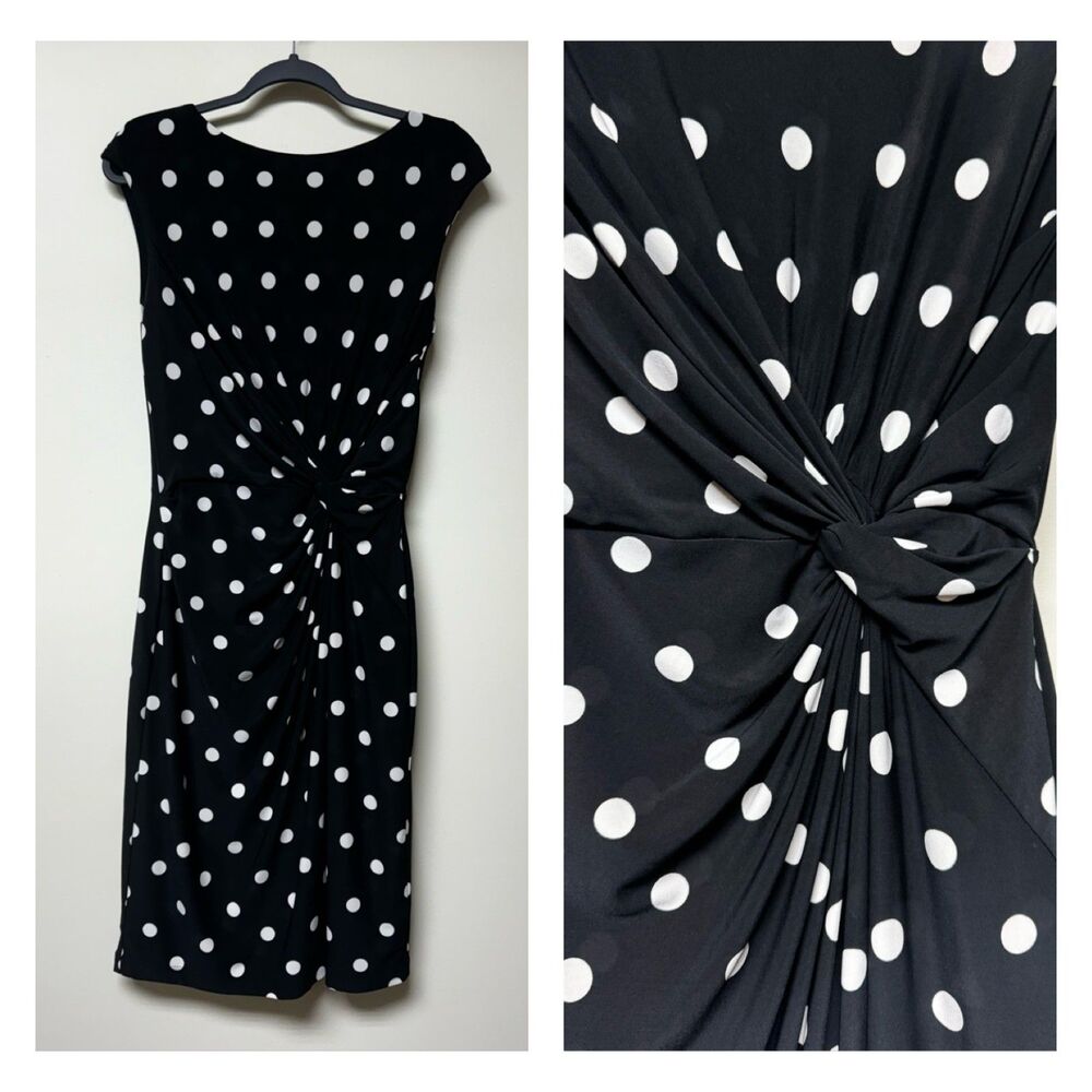 Lauren Ralph Lauren Black Polka Dot Twist-Waist Midi Dress